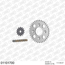Lade das Bild in den Galerie-Viewer, AFAM Kettensatz 420, golden, 2142kg, Alu, HONDA XR 50 R Y,1,2,3 2000-2003