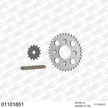 Lade das Bild in den Galerie-Viewer, AFAM Kettensatz 420, golden, 2142kg, Alu, HONDA CRF 50 F 4,5,6,7,8,9,A,B,C,D,E,F,G,H,J,K,L,M 2004-2021