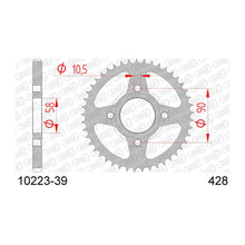 Lade das Bild in den Galerie-Viewer, AFAM Kettenrad 428, 39 Zähne, Stahl, silber