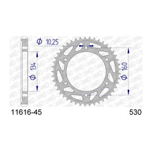 Lade das Bild in den Galerie-Viewer, AFAM Kettenrad 530, 45 Zähne, Alu, gun metal