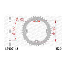 Lade das Bild in den Galerie-Viewer, AFAM Kettenrad 520, 43 Zähne, Stahl, schwarz