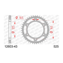 Lade das Bild in den Galerie-Viewer, AFAM Kettenrad 525, 43 Zähne, Stahl, schwarz