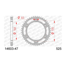 Lade das Bild in den Galerie-Viewer, AFAM Kettenrad 525, 47 Zähne, Stahl, schwarz