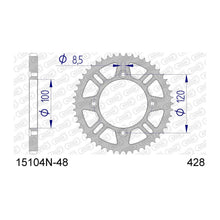 Lade das Bild in den Galerie-Viewer, AFAM Kettenrad 428, 48 Zähne, Alu, silber