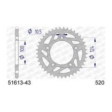 Lade das Bild in den Galerie-Viewer, AFAM Kettenrad 520, 43 Zähne, Alu, gun metal