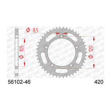 Lade das Bild in den Galerie-Viewer, AFAM Kettenrad 420, 46 Zähne, Stahl, silber