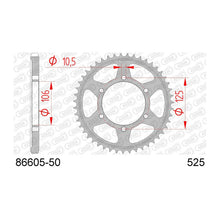 Lade das Bild in den Galerie-Viewer, AFAM Kettenrad 525, 50 Zähne, Stahl, schwarz