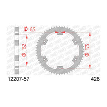 Lade das Bild in den Galerie-Viewer, AFAM Kettenrad 428, 57 Zähne, Stahl, silber