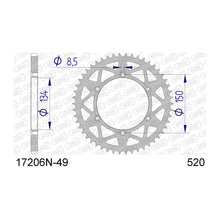 Lade das Bild in den Galerie-Viewer, AFAM Kettenrad 520, 49 Zähne, Alu, silber
