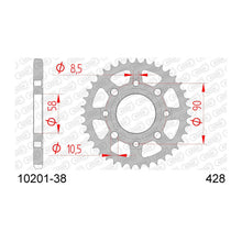 Lade das Bild in den Galerie-Viewer, AFAM Kettenrad 428, 38 Zähne, Stahl, silber