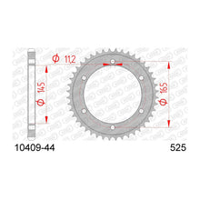 Lade das Bild in den Galerie-Viewer, AFAM Kettenrad 525, 44 Zähne, Stahl, schwarz
