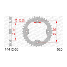 Lade das Bild in den Galerie-Viewer, AFAM Kettenrad 520, 36 Zähne, Stahl, schwarz