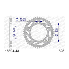 Lade das Bild in den Galerie-Viewer, AFAM Kettenrad 525, 43 Zähne, Alu, gun metal