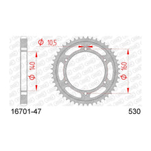 Lade das Bild in den Galerie-Viewer, AFAM Kettenrad 530, 47 Zähne, Stahl, schwarz