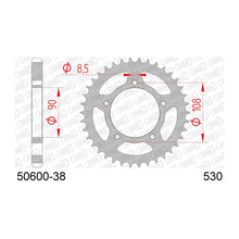 Lade das Bild in den Galerie-Viewer, AFAM Kettenrad 530, 38 Zähne, Stahl, schwarz