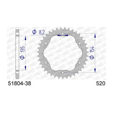 Lade das Bild in den Galerie-Viewer, AFAM Kettenrad 520, 38 Zähne, Alu, gun metal