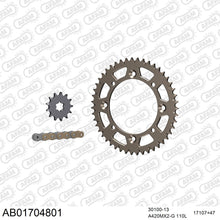 Lade das Bild in den Galerie-Viewer, AFAM Kettensatz 420, golden, 2611kg, Alu, selfclean, KAWASAKI KX 65 A3,A4,A5,A6,A6F,A7F,A8F,A9F,AAF,ABF,ACF,ADF,AEF,AFF,AGF,AHF,AJF,AKJ,ALF,CMF 2002-2021