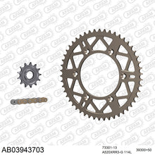 Lade das Bild in den Galerie-Viewer, AFAM Kettensatz 520, X-Ring, golden, 3498kg, Alu, selfclean, BETA RR 400 Enduro 2013-2014