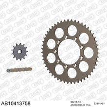 Lade das Bild in den Galerie-Viewer, AFAM Kettensatz 520, X-Ring, golden, 3498kg, Alu, selfclean, T.M. 125 Enduro 1997-1999