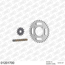 Lade das Bild in den Galerie-Viewer, AFAM Kettensatz 420, golden, 2142kg, YAMAHA TT-R 50 E V,W,X,Y,Z,A,B,D,E,F,F,H,J,K,L,M 2006-2021
