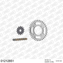 Lade das Bild in den Galerie-Viewer, AFAM Kettensatz 420, golden, 2142kg, YAMAHA TT-R 110 E X,Y,Z,A,B,D,E,F,G,H,J,K,L,M 2008-2021
