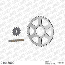 Lade das Bild in den Galerie-Viewer, AFAM Kettensatz 428, golden, 2244kg, SUZUKI TS 125 A,B,C,CZ 1975-1978
