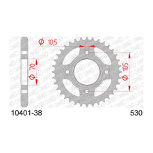 Lade das Bild in den Galerie-Viewer, AFAM Kettenrad 530, 38 Zähne, Stahl, schwarz
