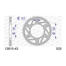 Lade das Bild in den Galerie-Viewer, AFAM Kettenrad 525, 43 Zähne, Alu, gun metal
