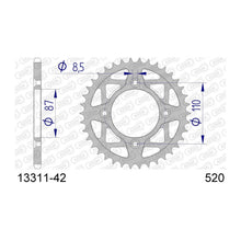 Lade das Bild in den Galerie-Viewer, AFAM Kettenrad 520, 42 Zähne, Alu, silber

