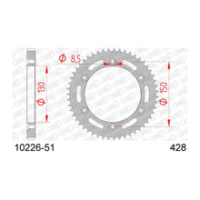 Lade das Bild in den Galerie-Viewer, AFAM Kettenrad 428, 51 Zähne, Stahl, silber
