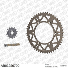 Lade das Bild in den Galerie-Viewer, AFAM Kettensatz 520, X-Ring, golden, 3498kg, Alu, selfclean, BETA RR 250 Enduro 2005-2009
